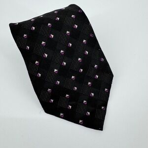 Vintage Polo Ralph Lauren Tie Silk Black‎ Purple Geometric Made in USA Mens